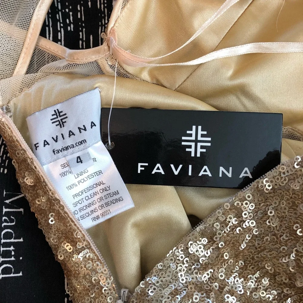 🔴CLEARANCE NEW FAVIANA SZ 4 GOLD NUDE ILLUSION SEQUIN STRAPLESS CUT OUT GOWN - Picture 12 of 12